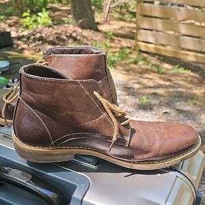 Steve Madden Jabbar Cap Toe Burnished Leather Wood Stack Heel Boot Men\'s Sz 10.5 Steve Madden Jabbar Cap Toe Burnished Leather Wood Stack  main image 4